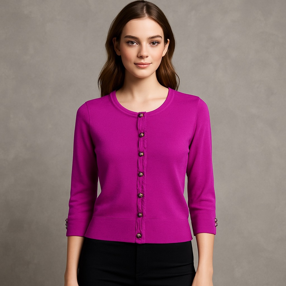 White‎ House Black Market Purple XS Snap Button Cardigan 3/4 quarter sleeve